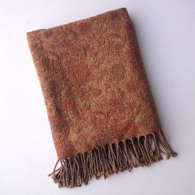 BLANKET (Throw), Vintage Rust Brown Floral